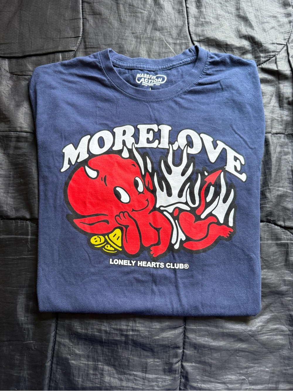 MORELOVE Graphic Tee with Red Devil Print Lonely Hearts Club Streetwear